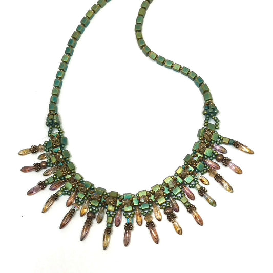 Crystal Embellished Patina Dagger Bead Half-collar Necklace