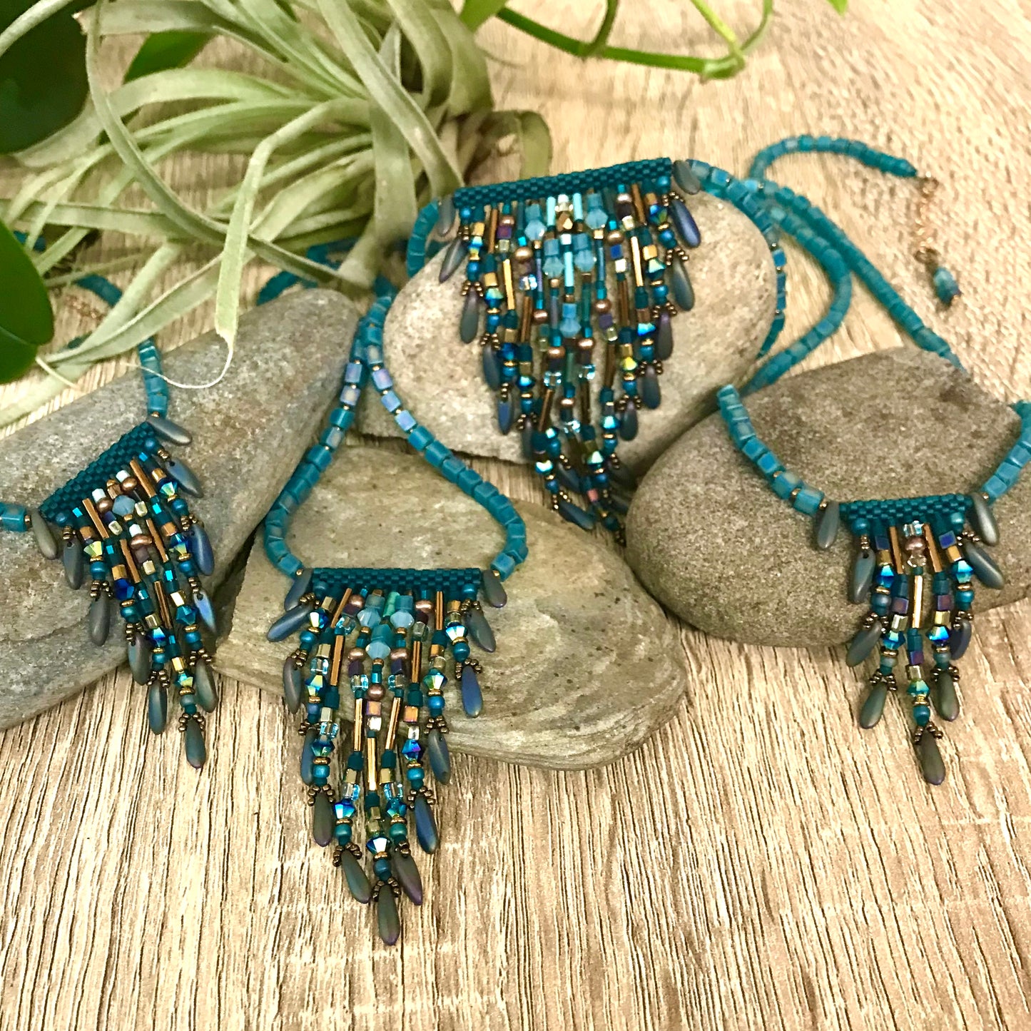 Fringy Teal Necklace 11 strands
