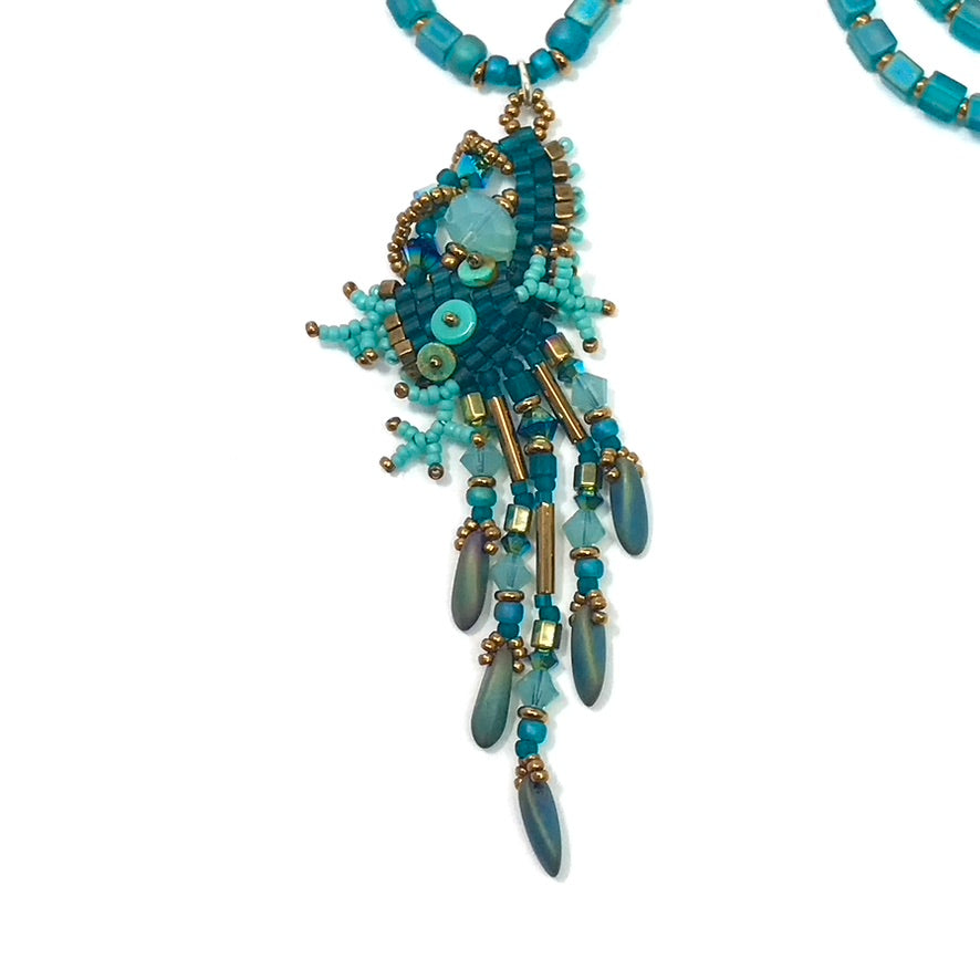 Teal Drippy Mossy Nugget Necklace