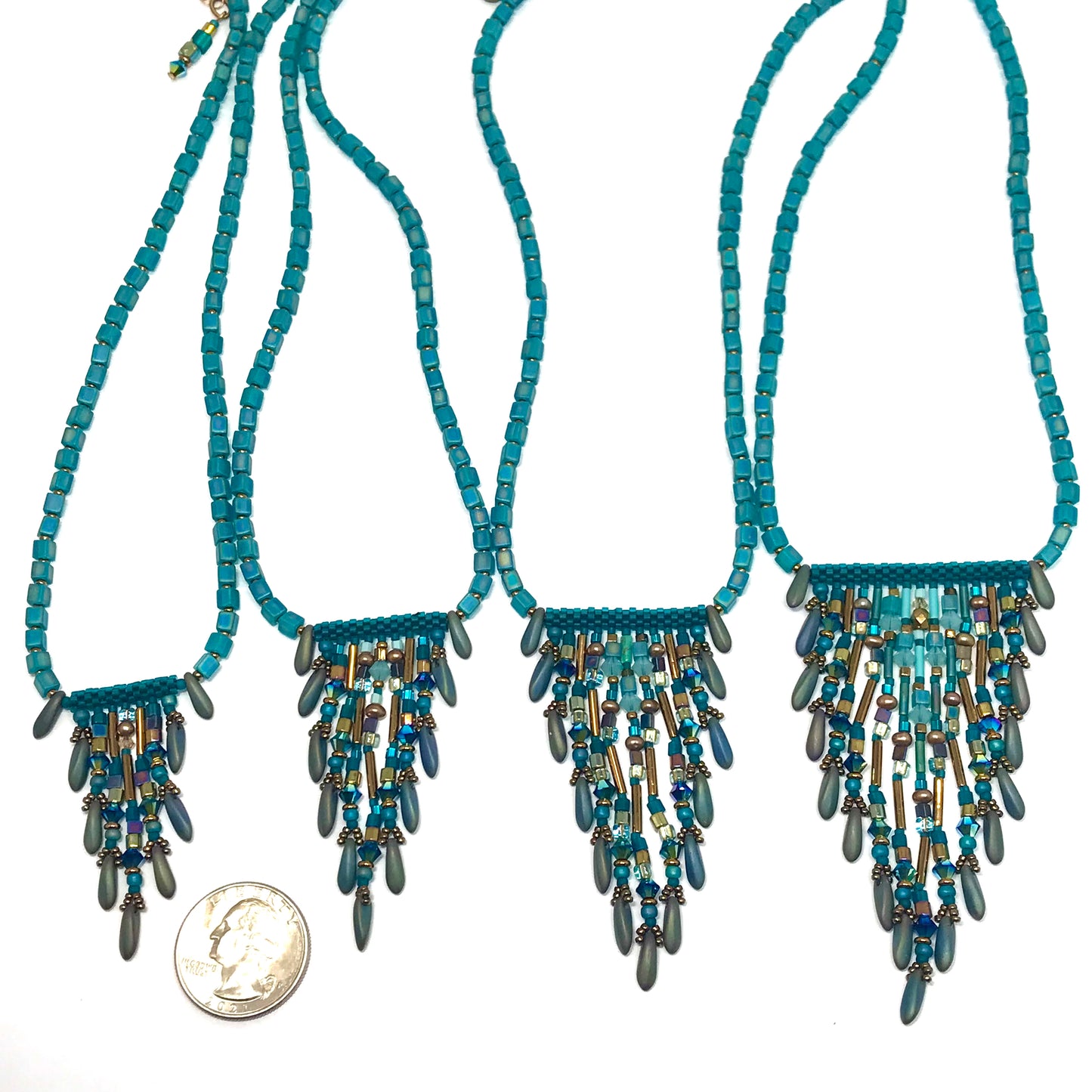 Fringy Teal Necklace 11 strands