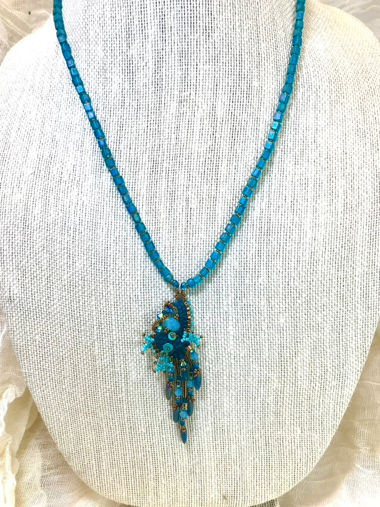 Teal Drippy Mossy Nugget Necklace