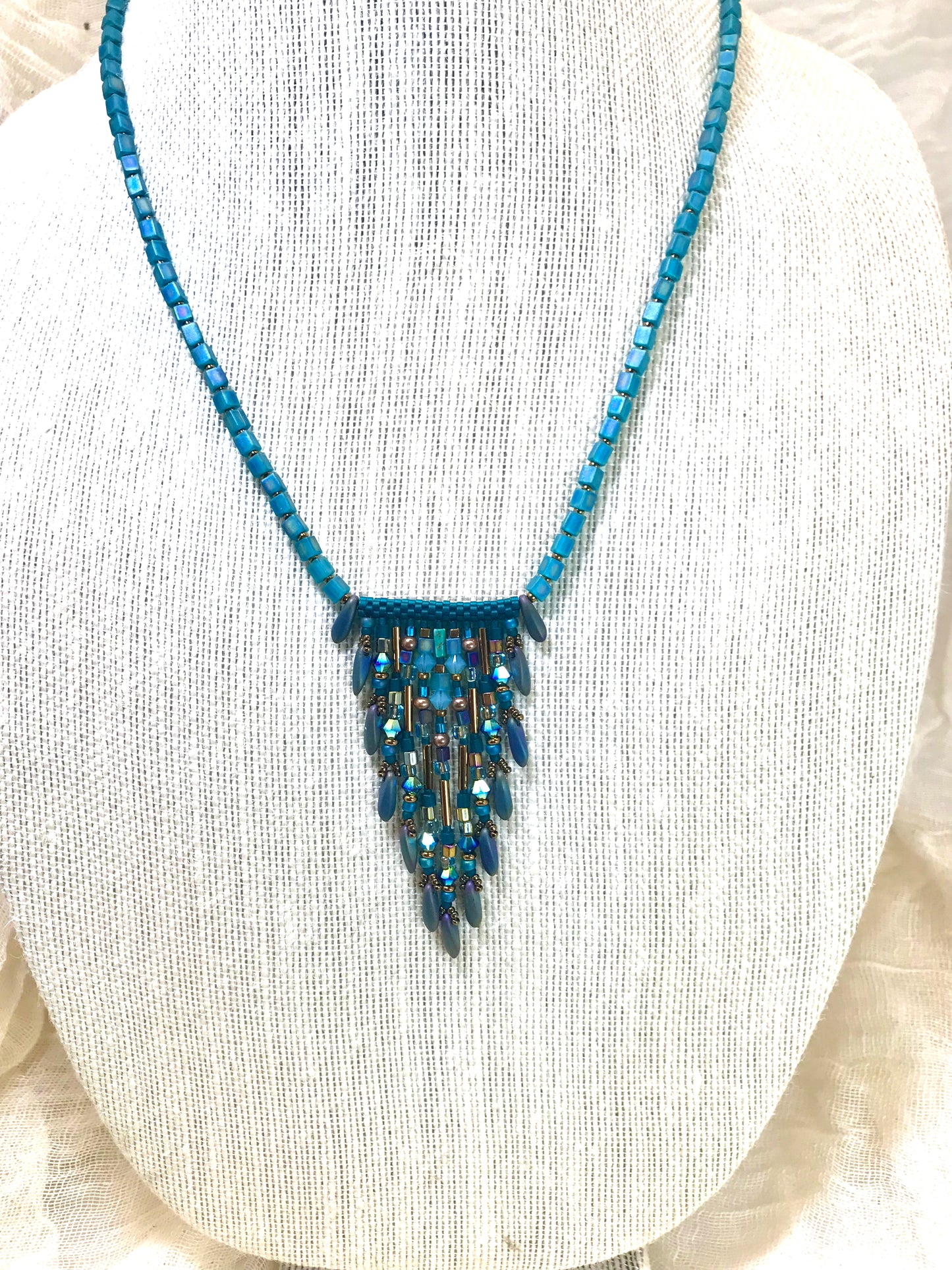 Fringy Teal Necklace 11 strands