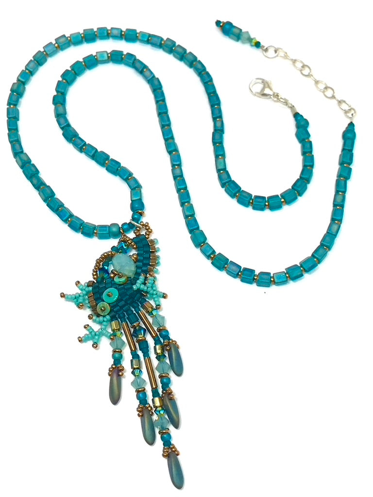 Teal Drippy Mossy Nugget Necklace