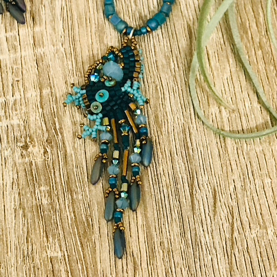 Teal Drippy Mossy Nugget Necklace