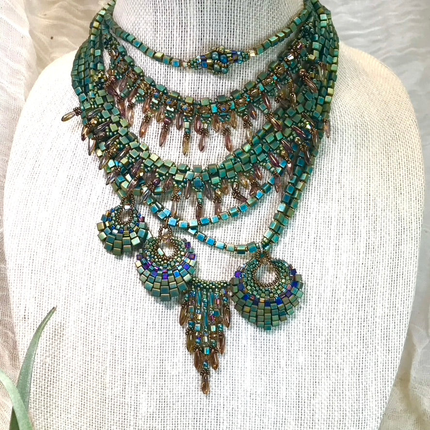 Crystal Embellished Patina Dagger Bead Half-collar Necklace