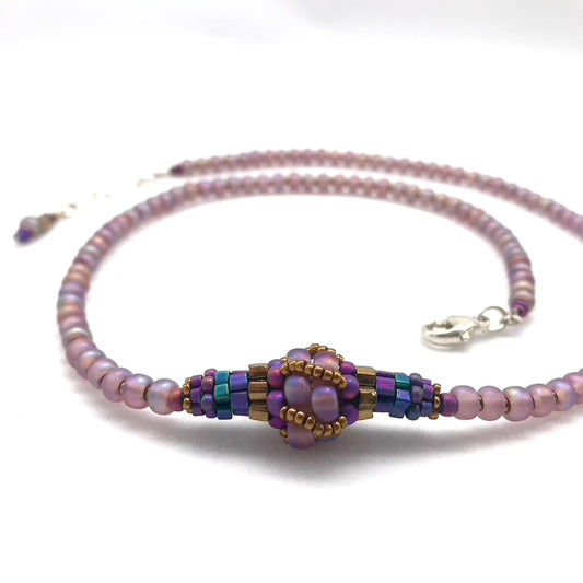 Irridescent Pink and Plum Beaded Bead Necklace
