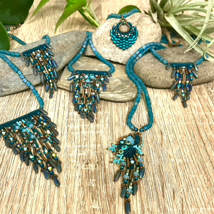 Teal Drippy Mossy Nugget Necklace