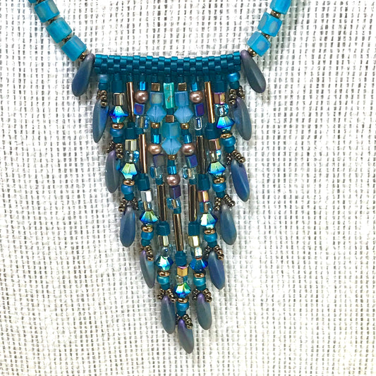 Fringy Teal Necklace 11 strands