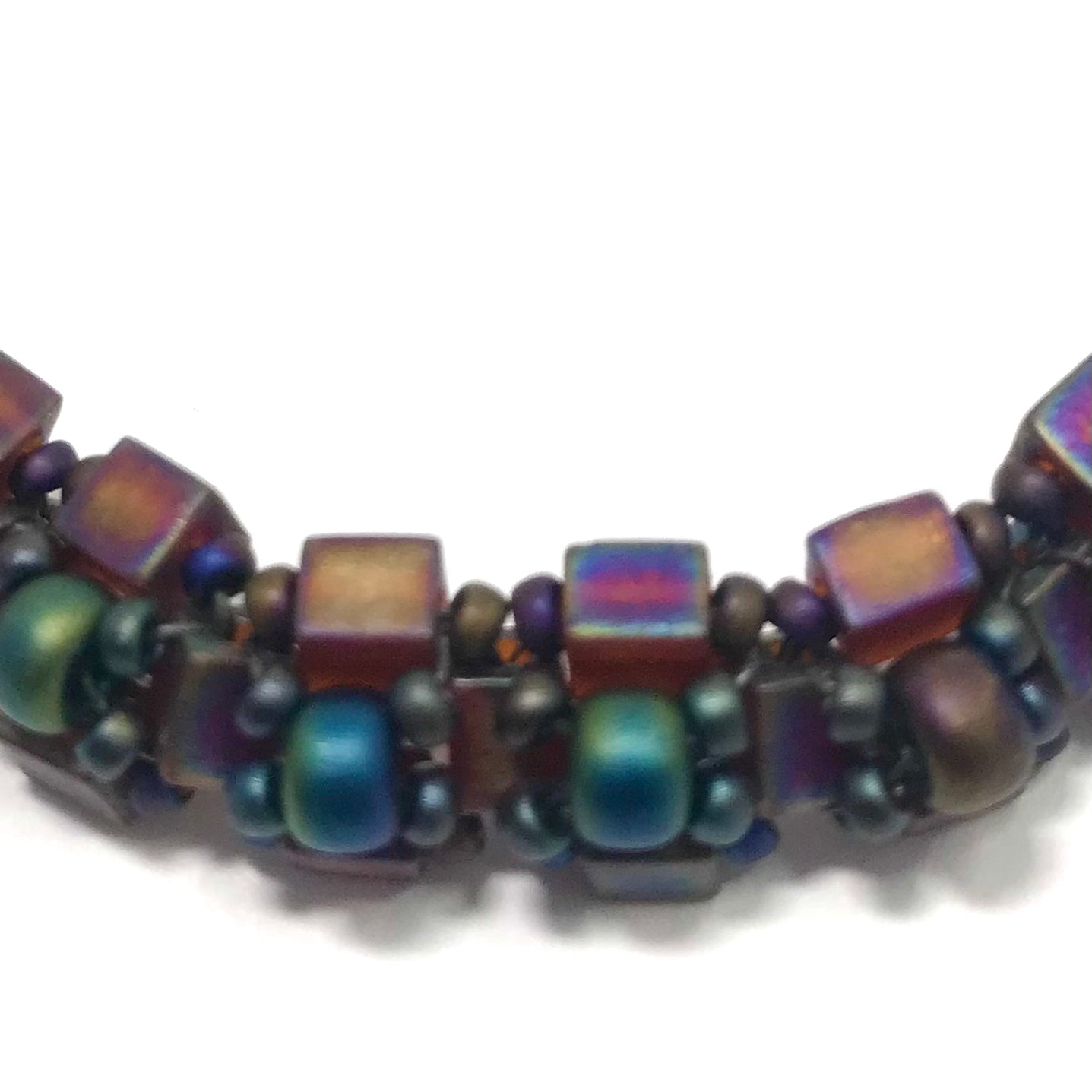 Matte Iridescent Rust and Rainbow Art Bead Bracelet