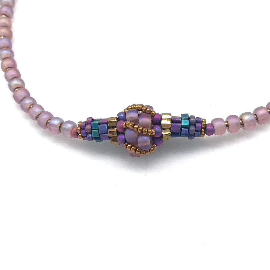 Irridescent Pink and Plum Beaded Bead Necklace