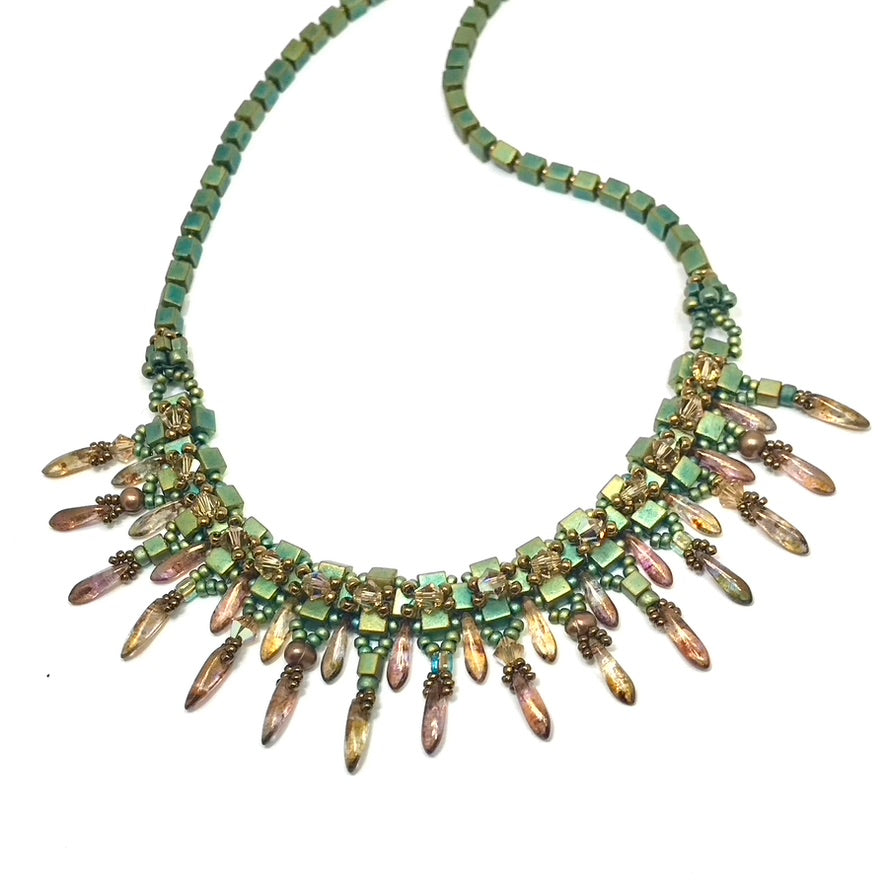Crystal Embellished Patina Dagger Bead Half-collar Necklace