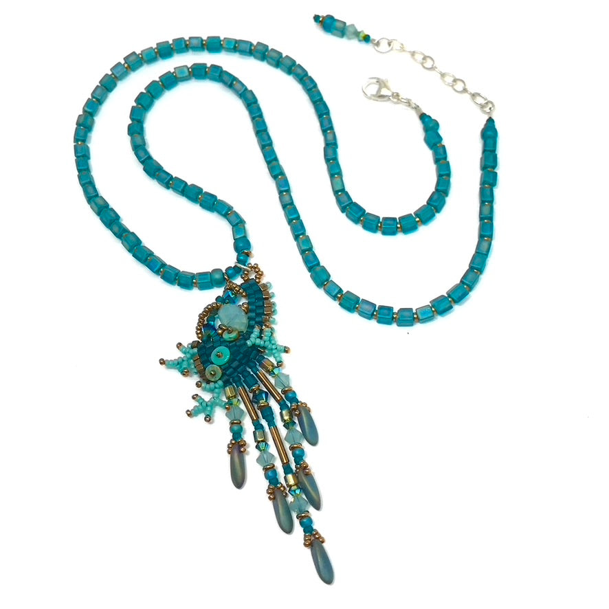 Teal Drippy Mossy Nugget Necklace