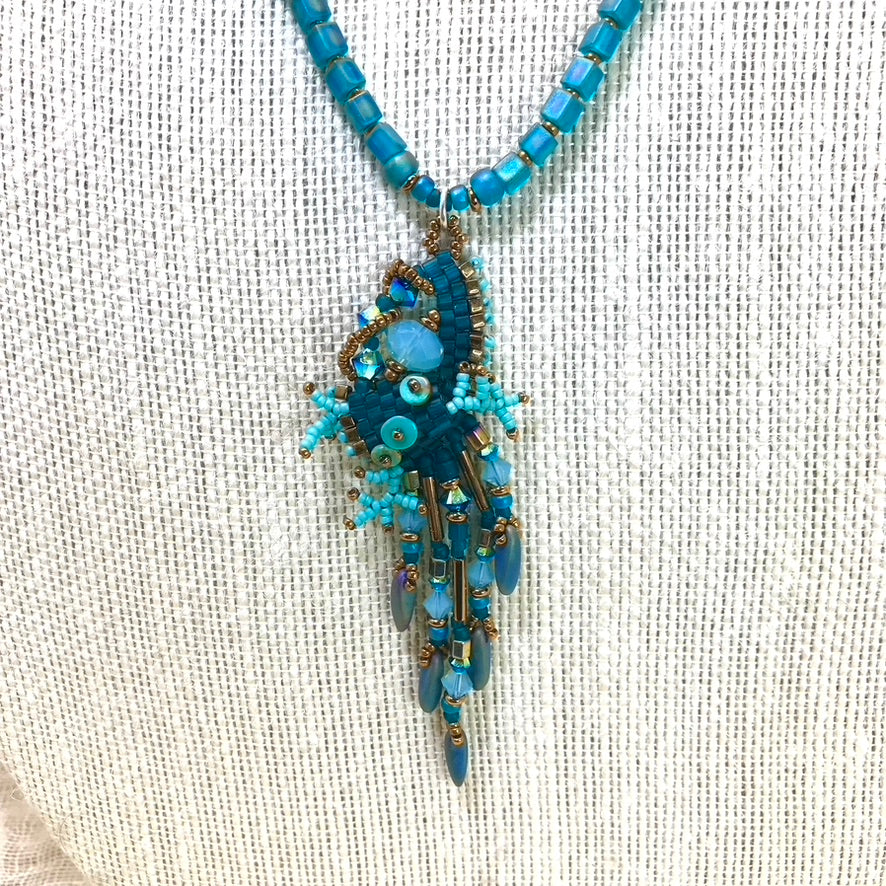 Teal Drippy Mossy Nugget Necklace