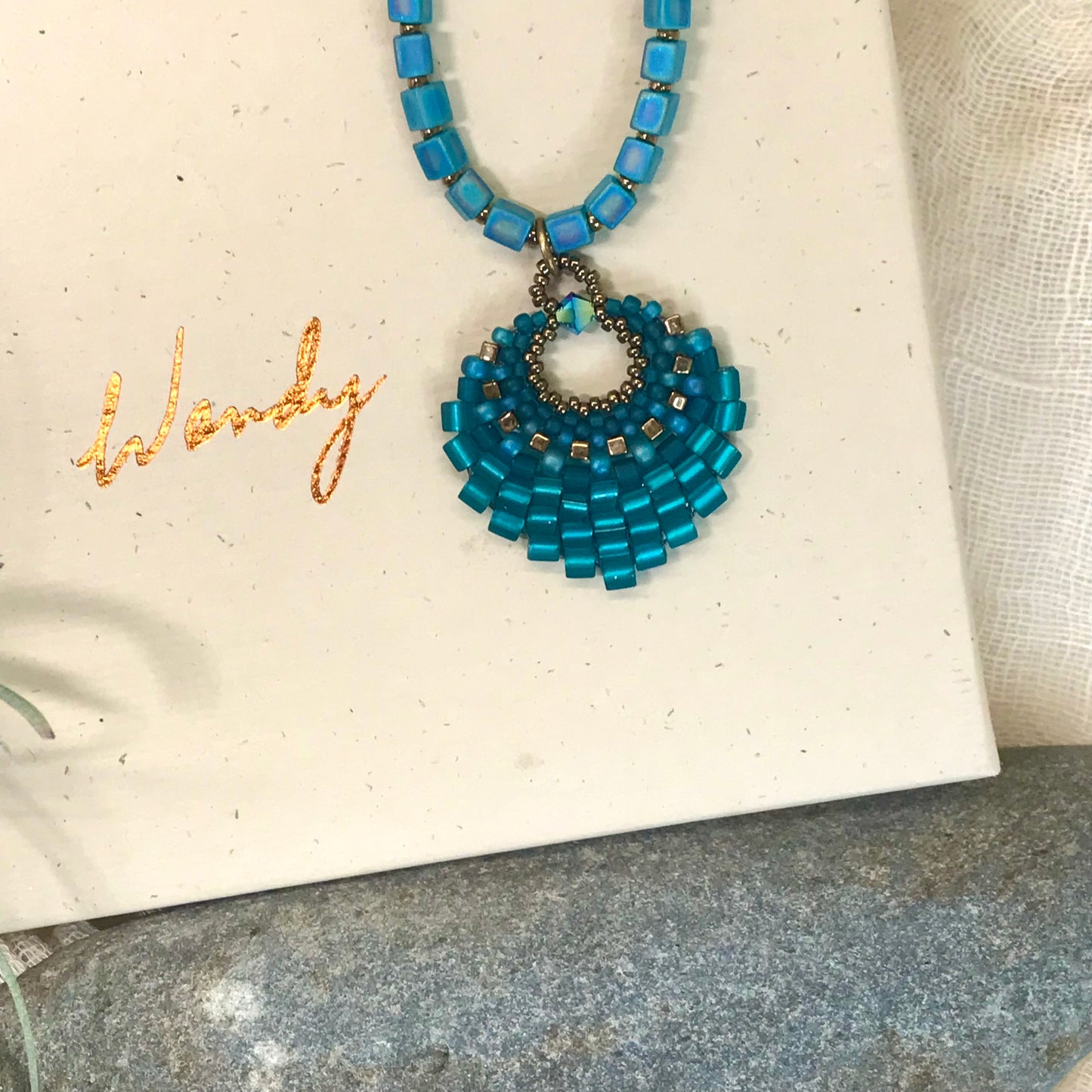 Medium Teal Basket Necklace