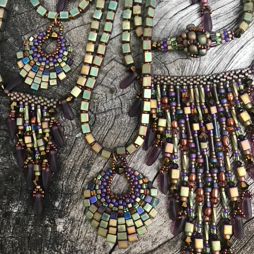 Matte Metallic Khaki Beaded Bead Necklace