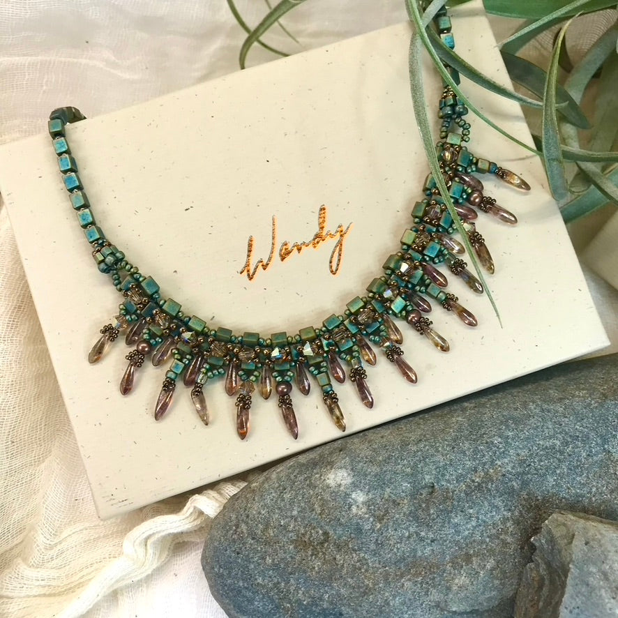 Crystal Embellished Patina Dagger Bead Half-collar Necklace