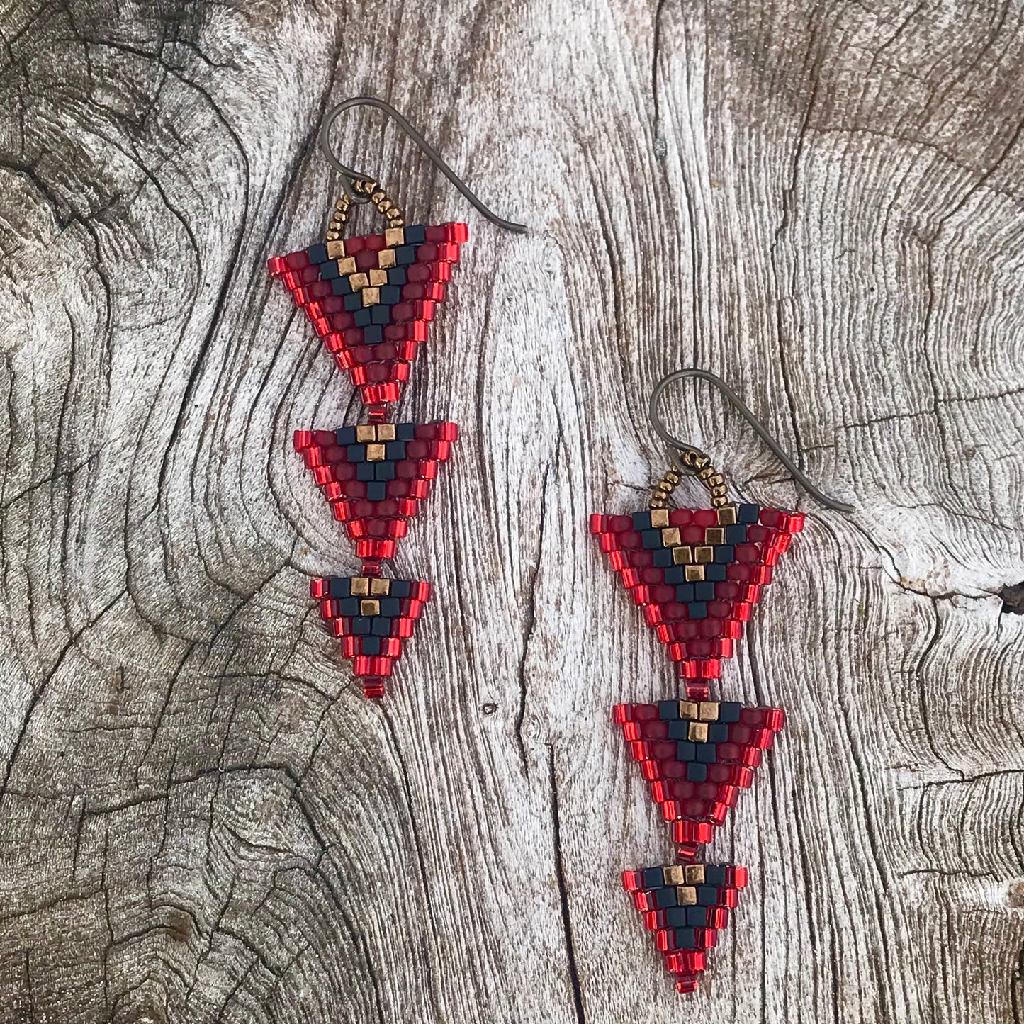 Red Triple Point Earrings