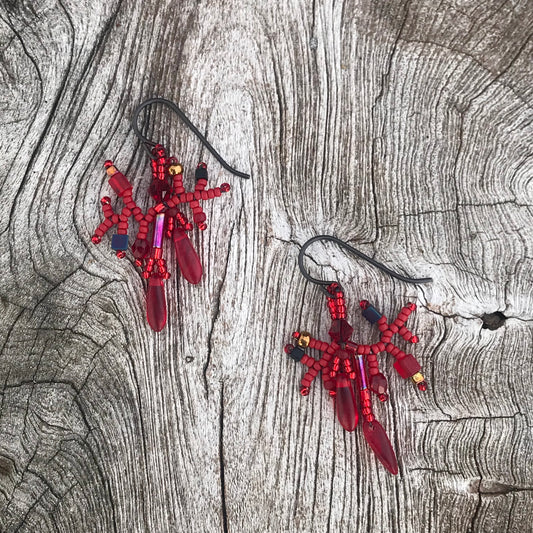 Red Branched Fringe Earrings