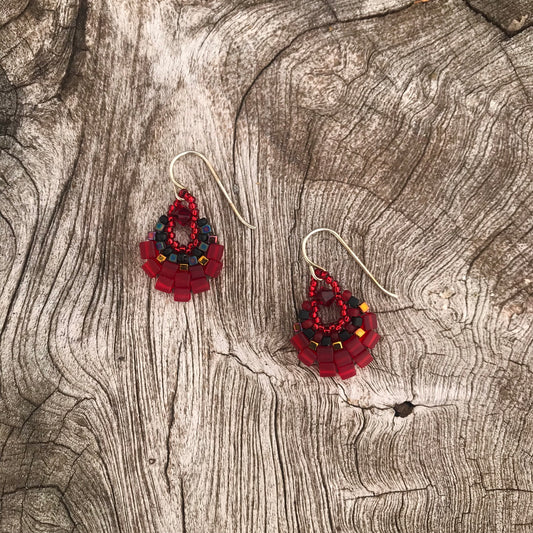 Extra Small Red Basket Earrings