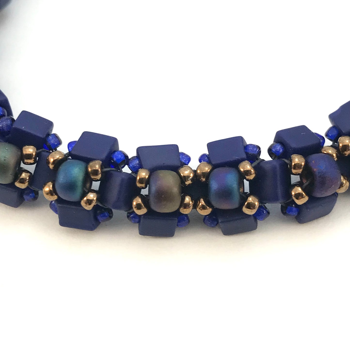 Midnight Blue with Matte Rainbow Glass Art Bead  Bracelet
