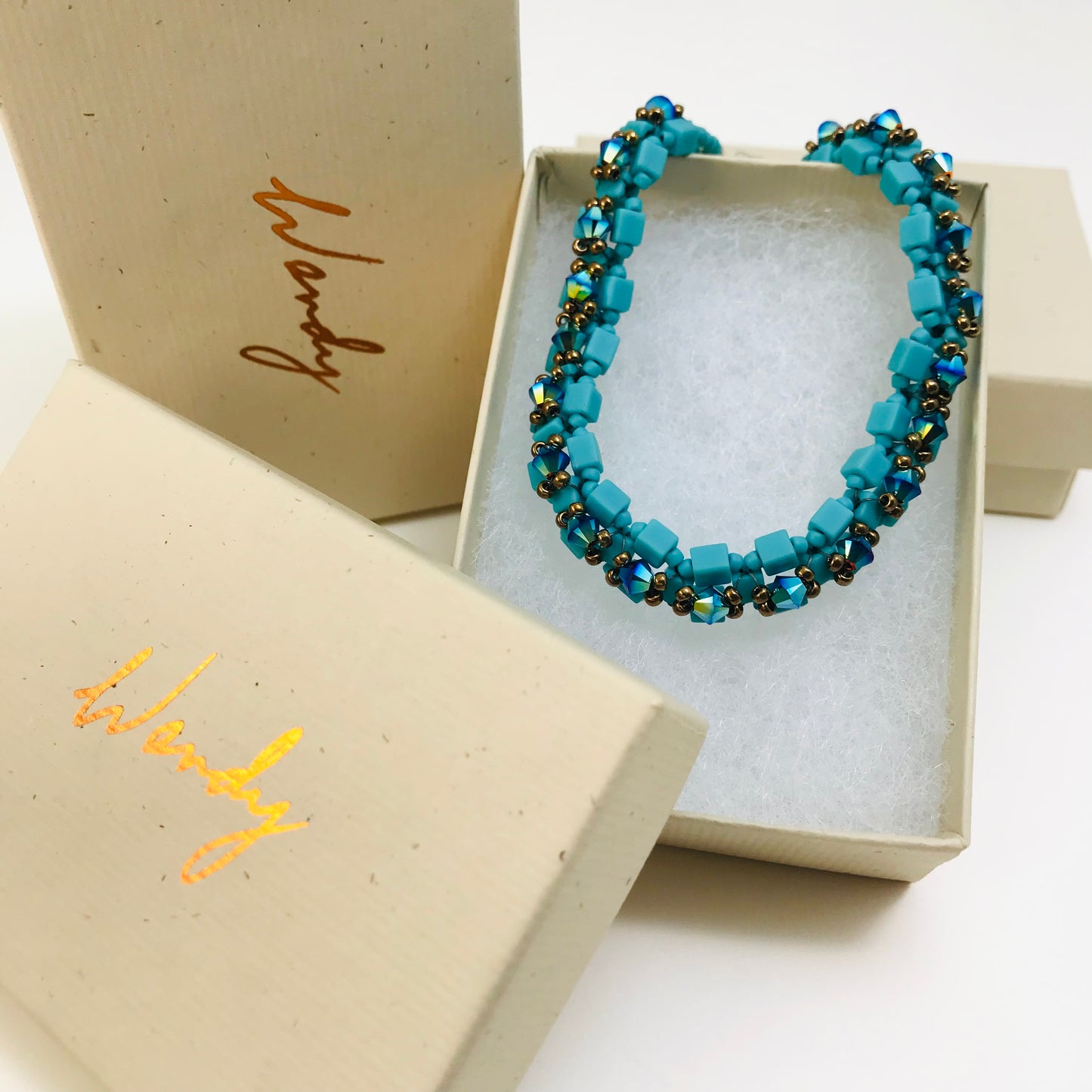 Matte Turquoise with rainbow Austrian Crystal Embellished Bracelet