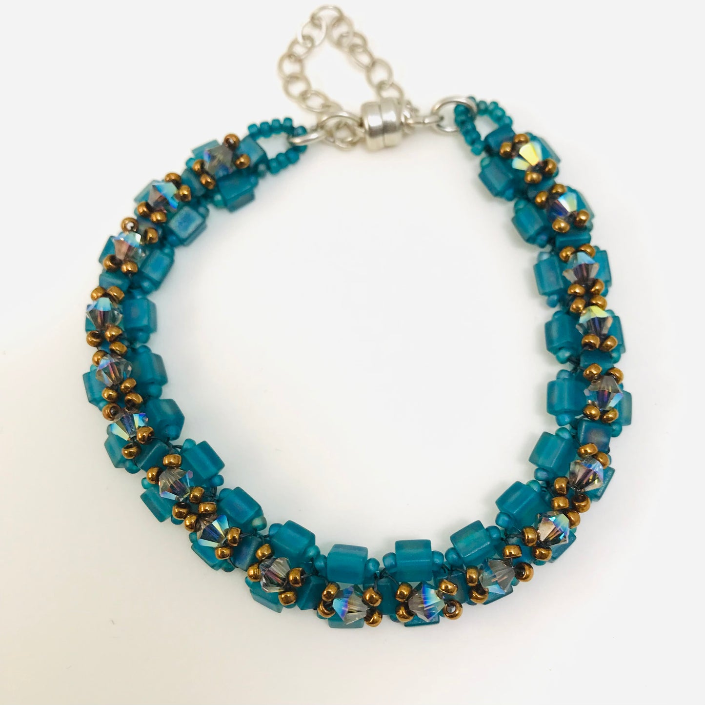 Ocean Teal  with Crystal Satin Austrian Crystal Embellished Bracelet