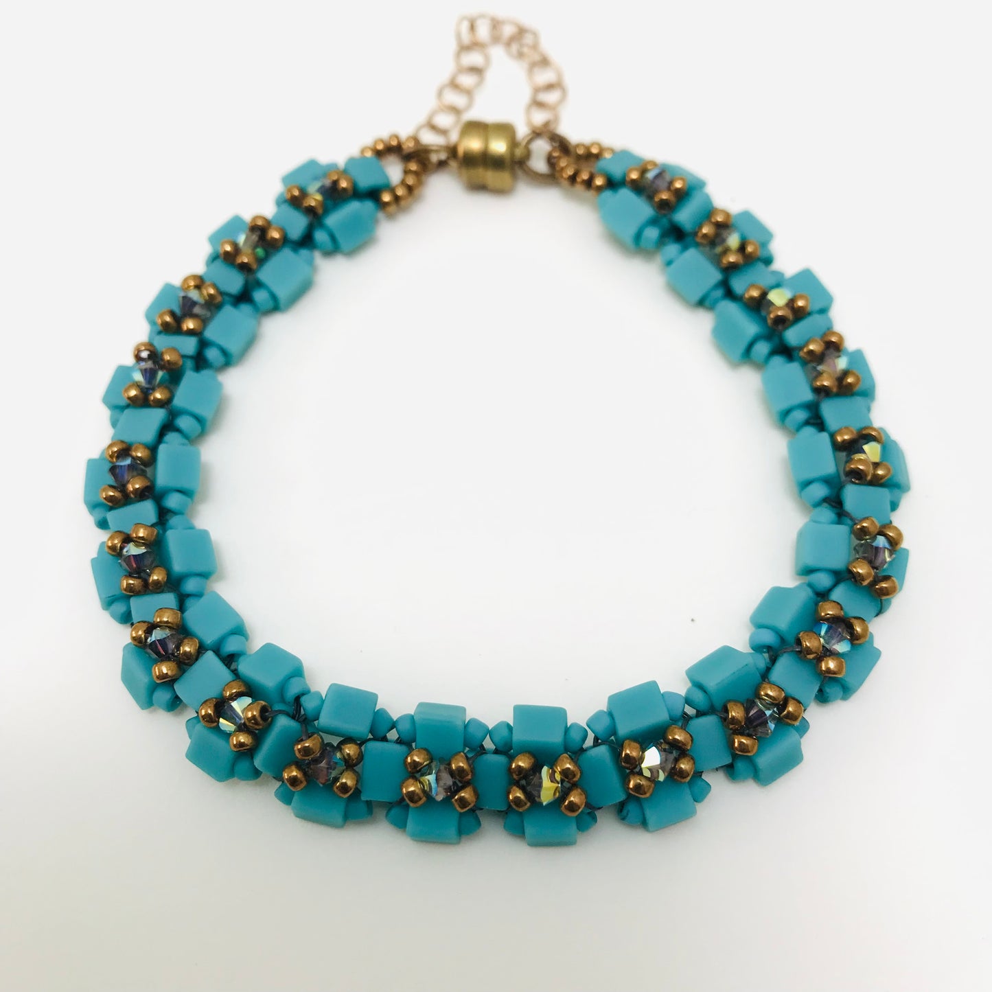 Matte Turquoise with Crystal Satin Austrian Crystal Embellished Bracelet