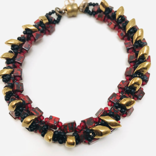 Picasso Red with Brass Spiky Bracelet