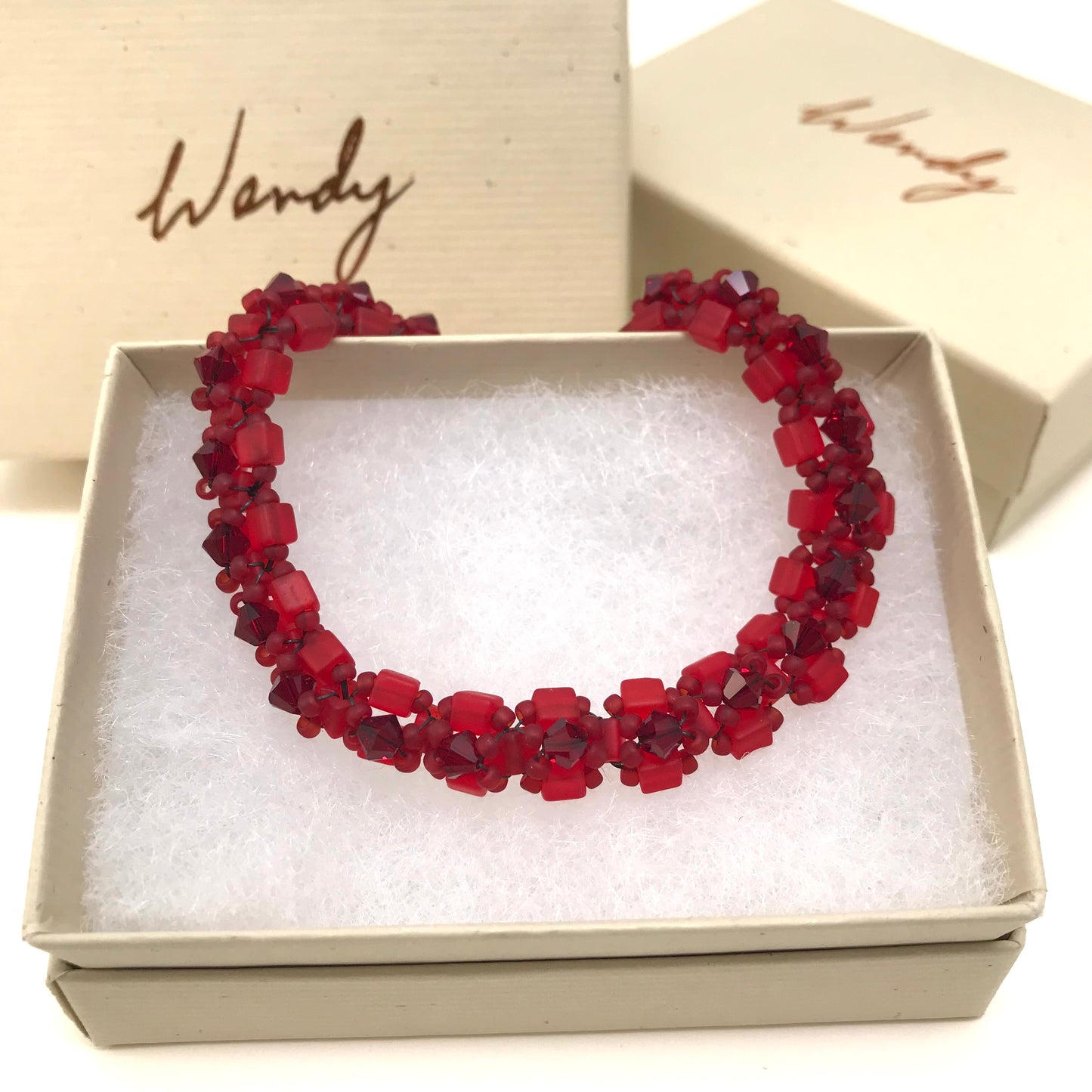 Matte Red with Red Austrian Crystal Embellished Bracelet