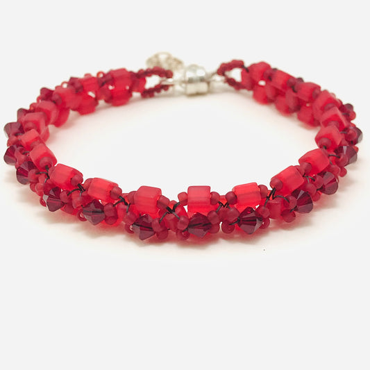 Matte Red with Red Austrian Crystal Embellished Bracelet