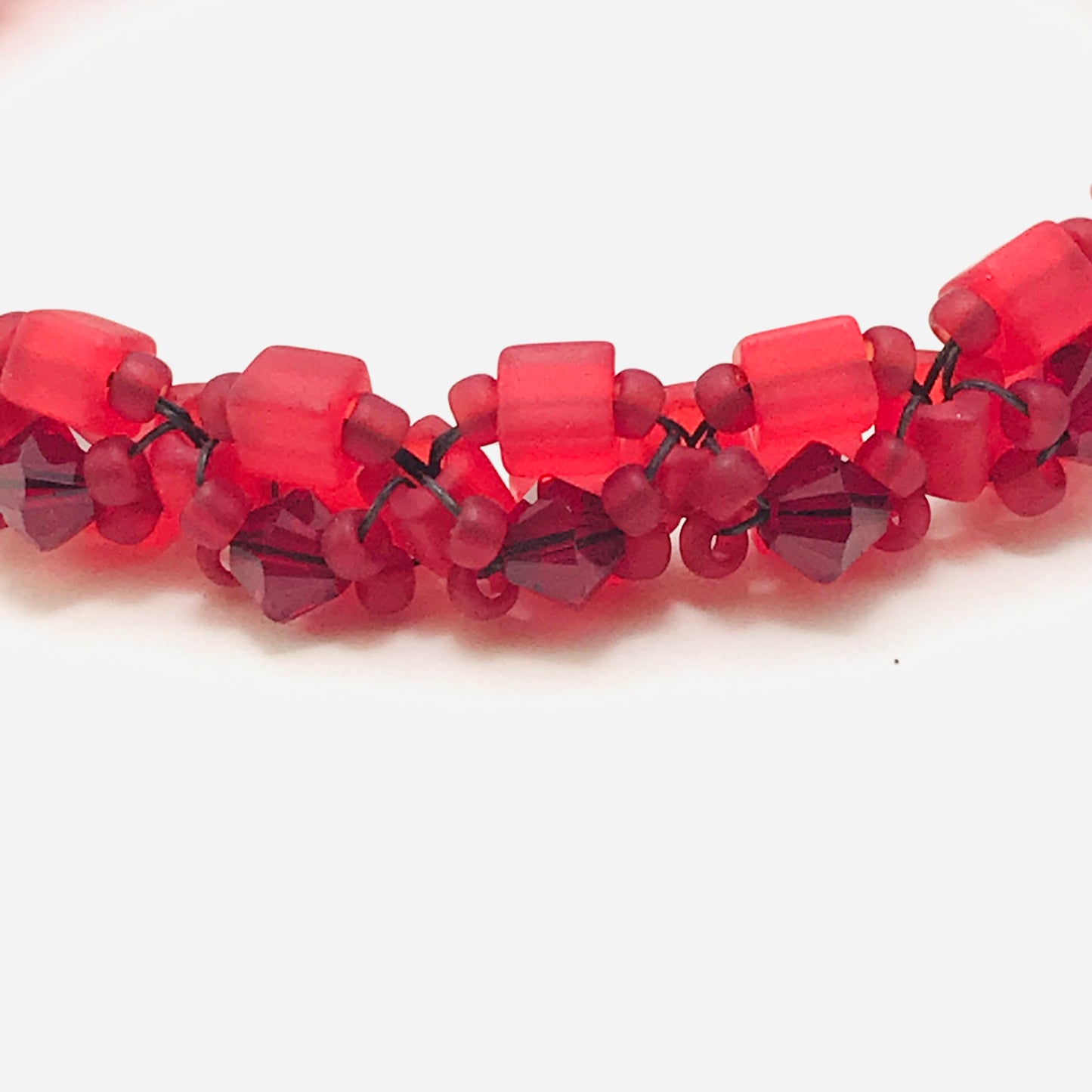 Matte Red with Red Austrian Crystal Embellished Bracelet