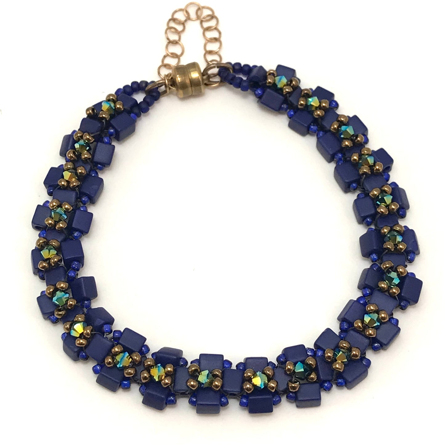 Midnight Blue with Rainbow Austrian Crystal Embellished Bracelet