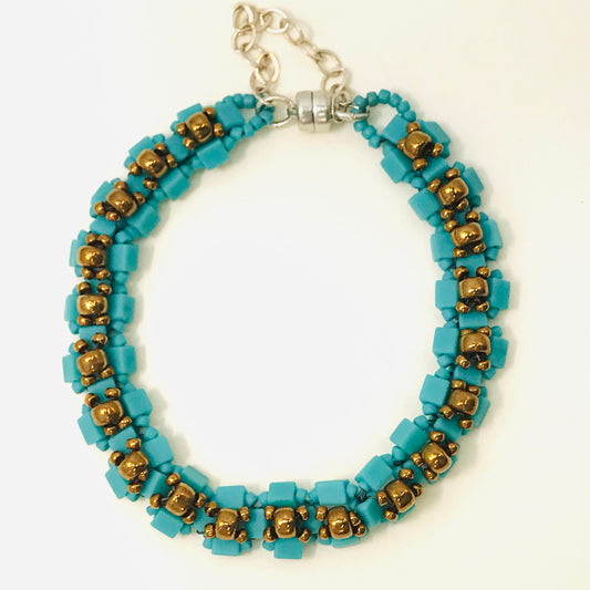 Turquoise Glass Art Bead  Bracelet
