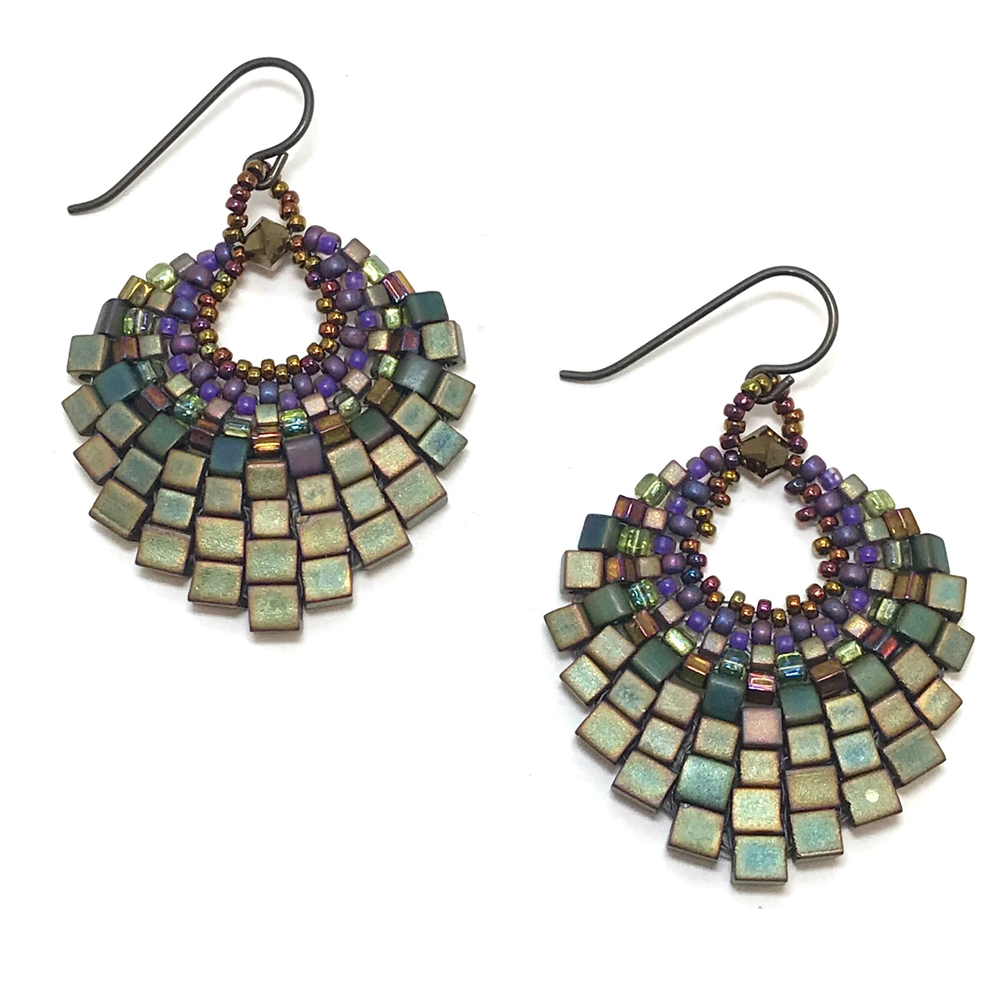 Iridescent Khaki Basket Earring - Large