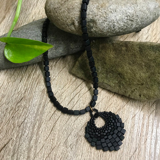 Medium Black Basket Necklace