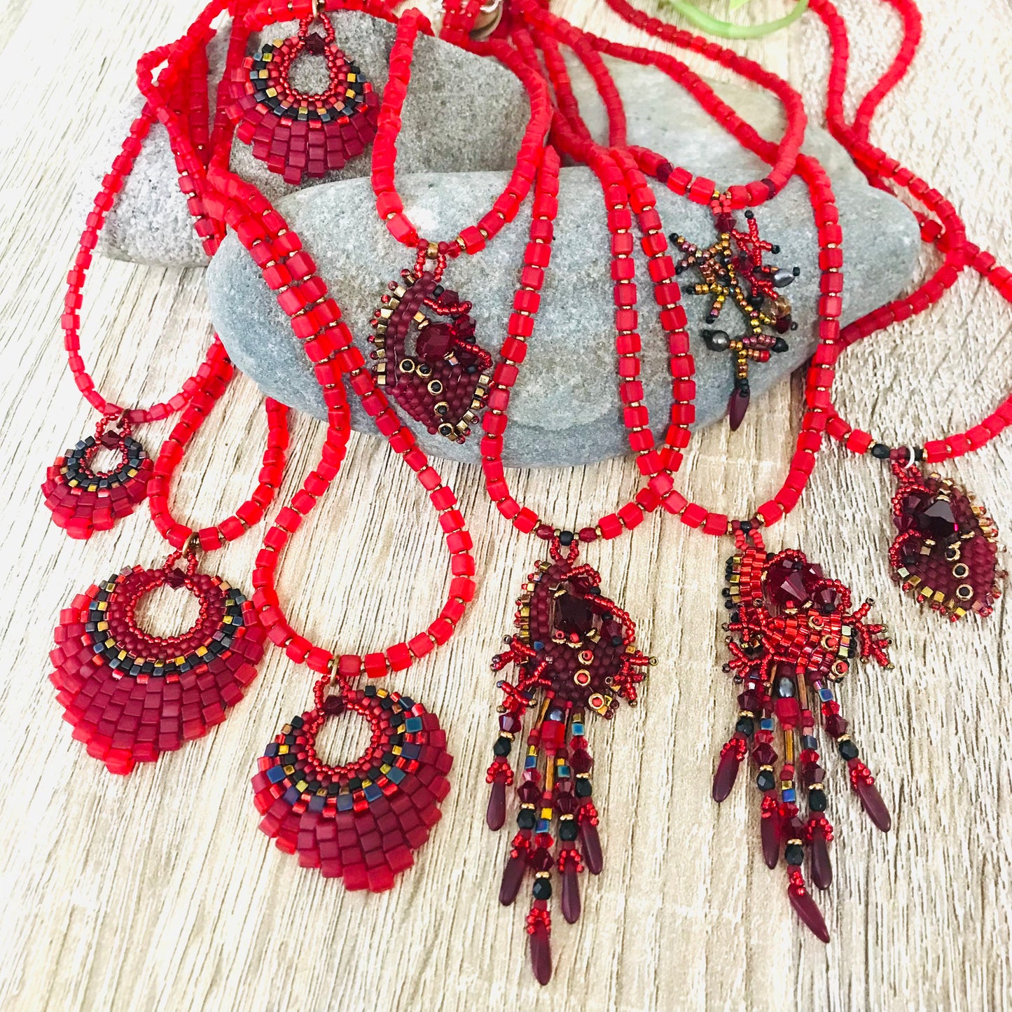 Red  Branched Fringe Necklace
