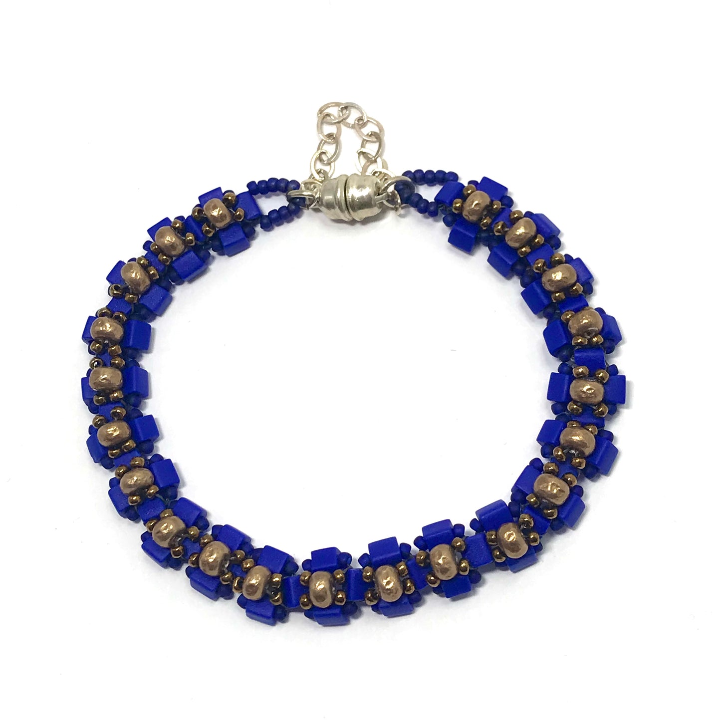 Midnight Blue with Matte Rainbow Glass Art Bead  Bracelet