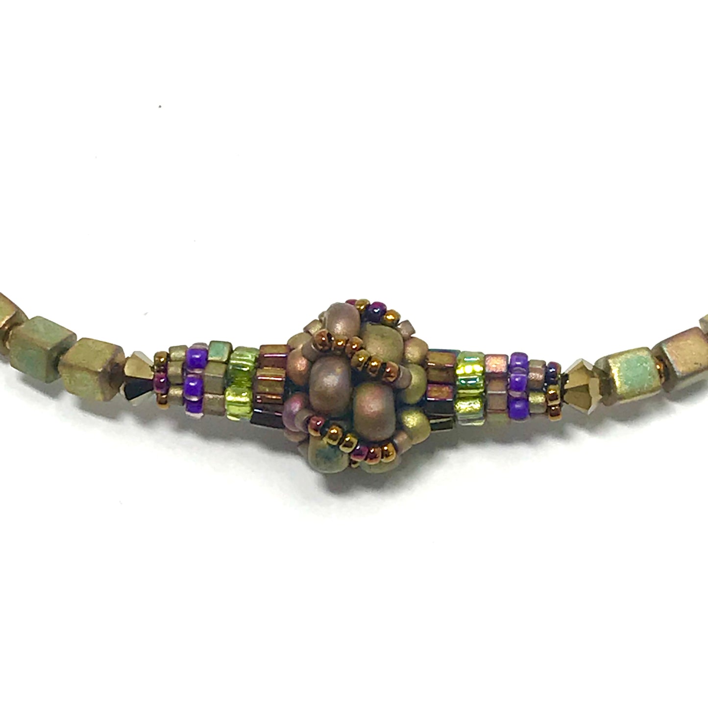 Matte Metallic Khaki Beaded Bead Necklace