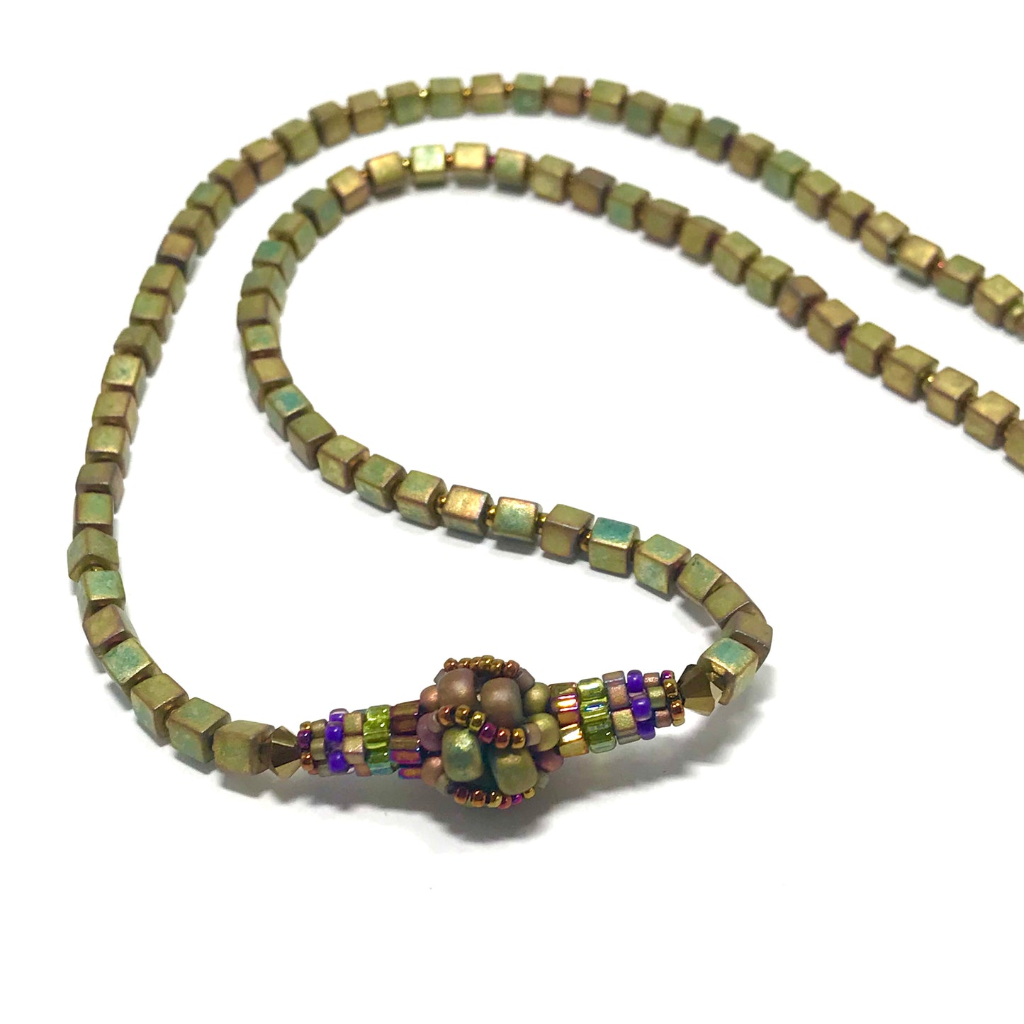 Matte Metallic Khaki Beaded Bead Necklace