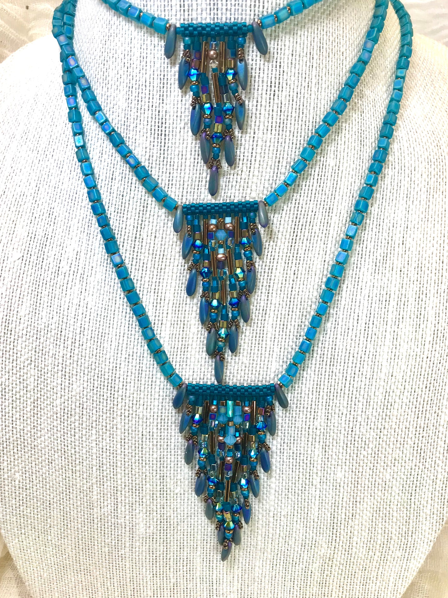 Fringy Teal Necklace 9 strands
