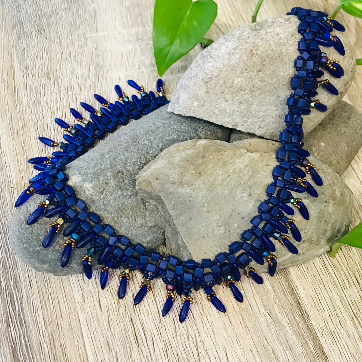 Midnight Blue with Cobalt Dagger Beads Collar