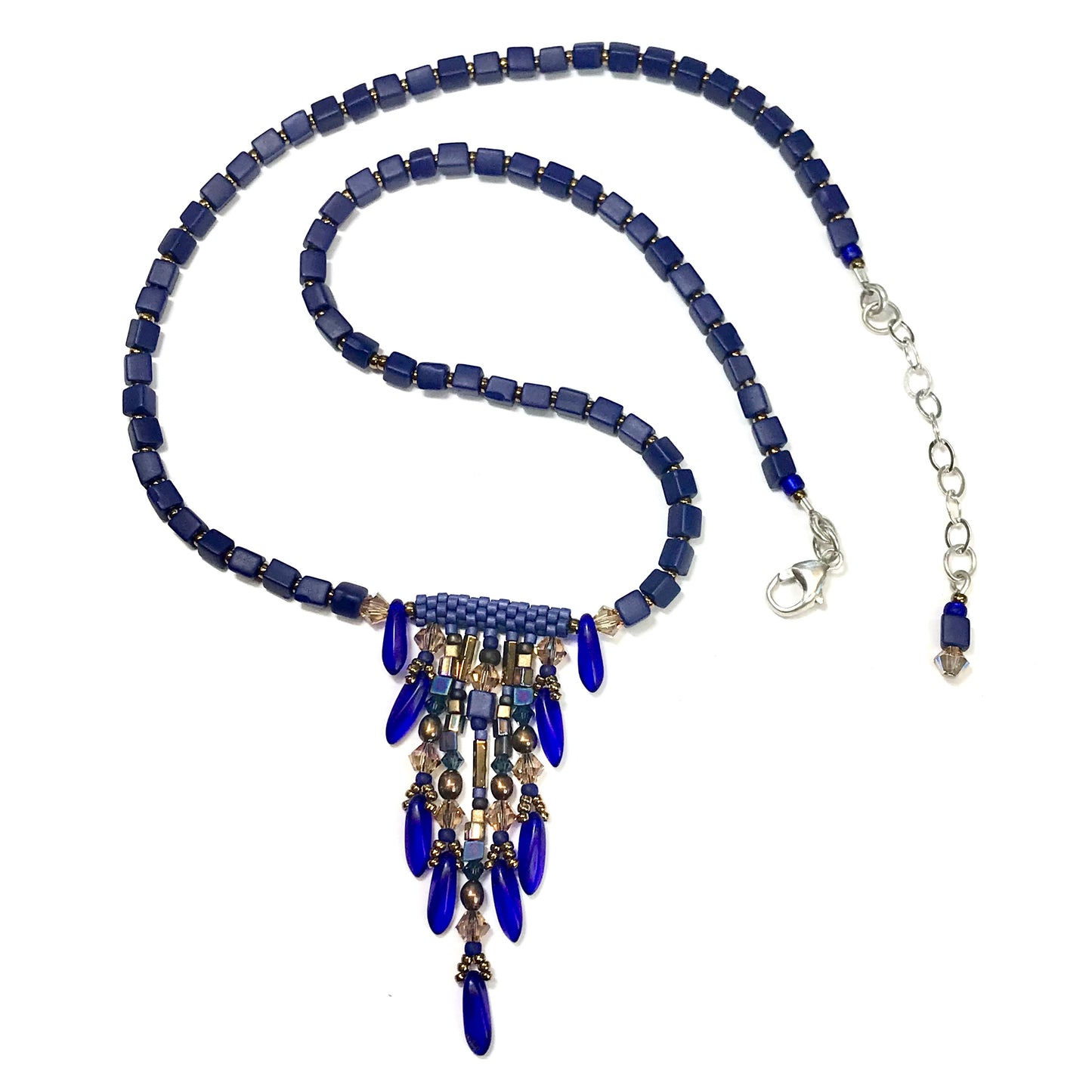 Cobalt Blue with Topaz Crystal Fringy Necklace - 7 strands