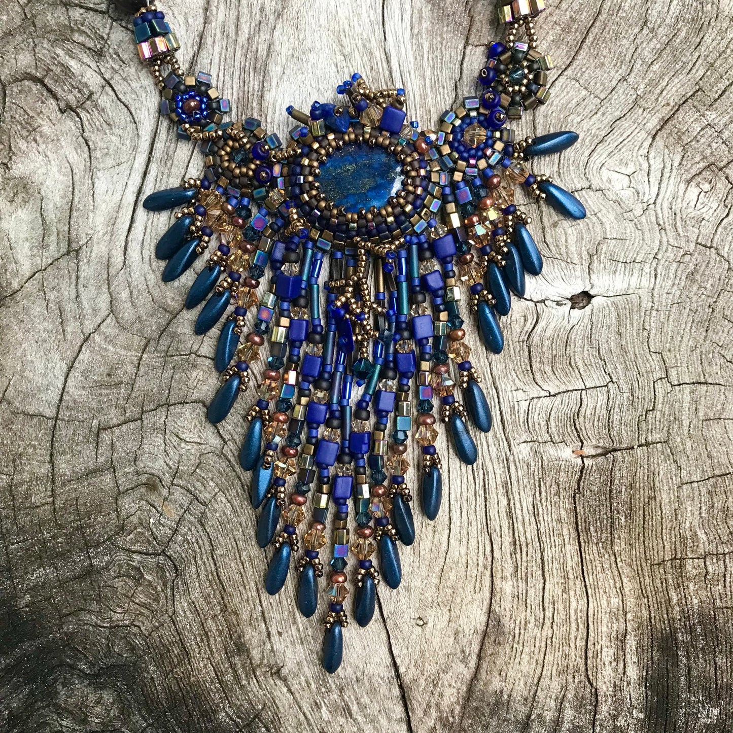 Sculptural Lapis Freeform Necklace - 5 bezels