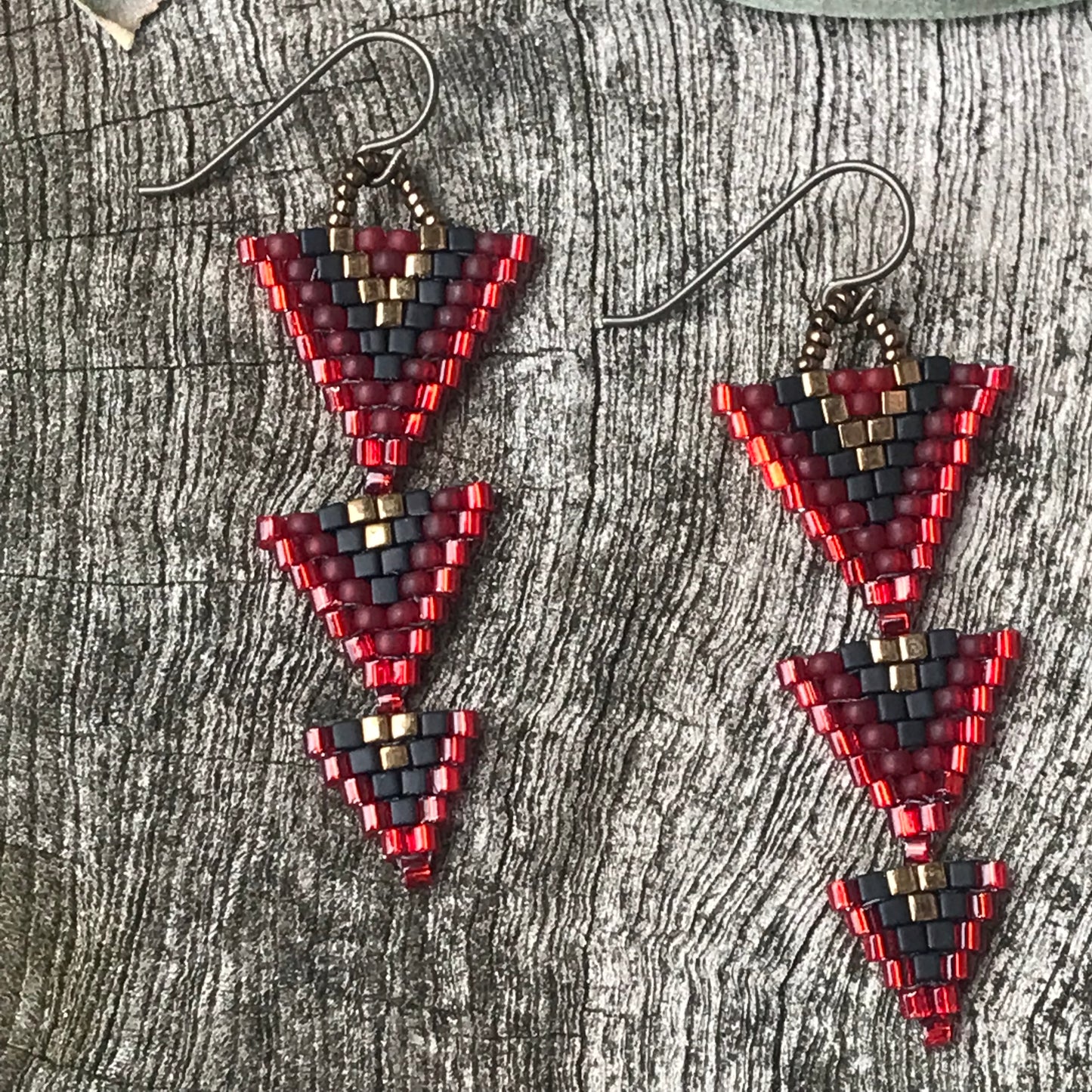 Red Triple Point Earrings